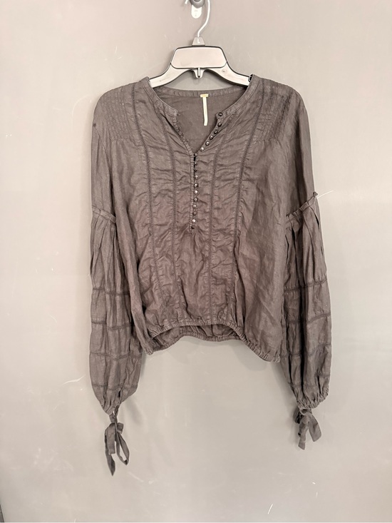 Free People Tops - Free People Taupe Button-Front Peasant Top